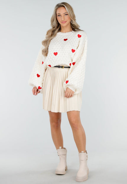 OP=OP.AV.10 Beige Geplooide Rok met Riem