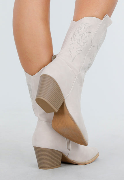 NEW011025 Beige Suède Look Cowboylaarzen
