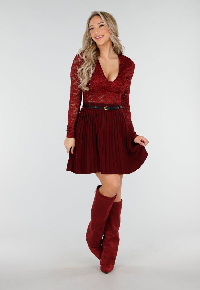 NEW011025 Bordeaux Plissé Rok