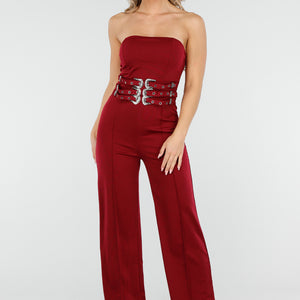 OP=OP.AV.10 Bordeauxrode Strapless Jumpsuit