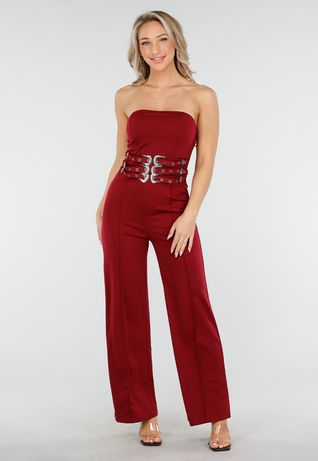 OP=OP.AV.10 Bordeauxrode Strapless Jumpsuit
