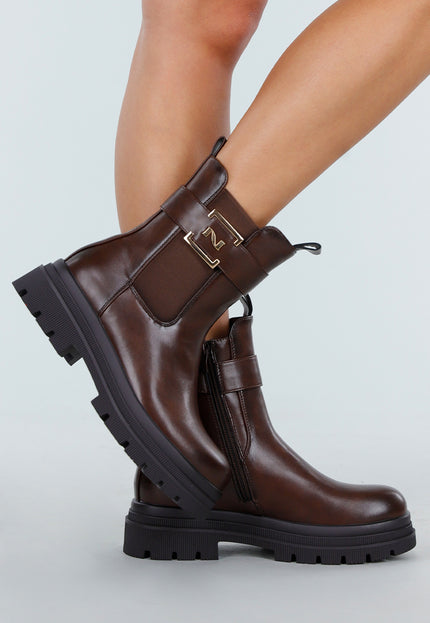 NEW011025 Bruine Enkelboots met Gesp