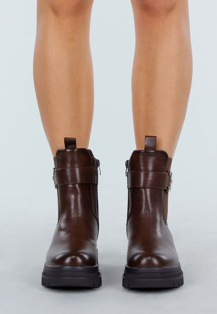 NEW011025 Bruine Enkelboots met Gesp