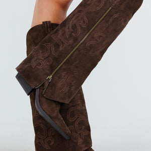 NEW011025 Bruine Suède Cowboylaarzen