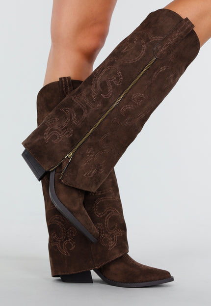 NEW011025 Bruine Suède Cowboylaarzen