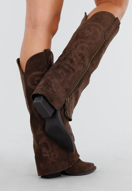 NEW011025 Bruine Suède Cowboylaarzen