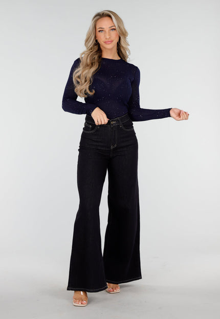 Donkerblauwe Glitter Stretch Top