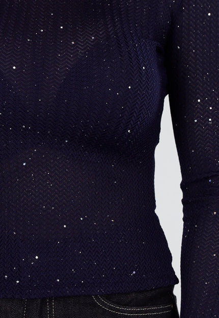 Donkerblauwe Glitter Stretch Top