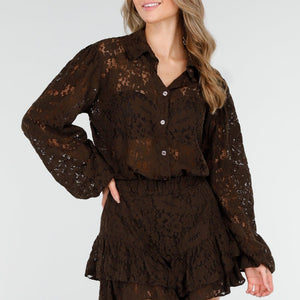 NEW011025 Donkerbruin Kanten Two Piece Set