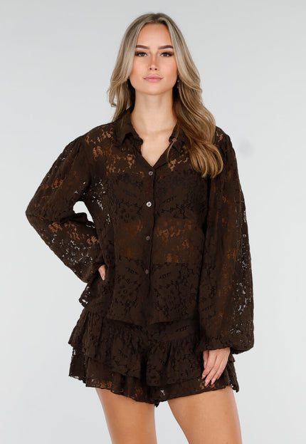 NEW011025 Donkerbruin Kanten Two Piece Set