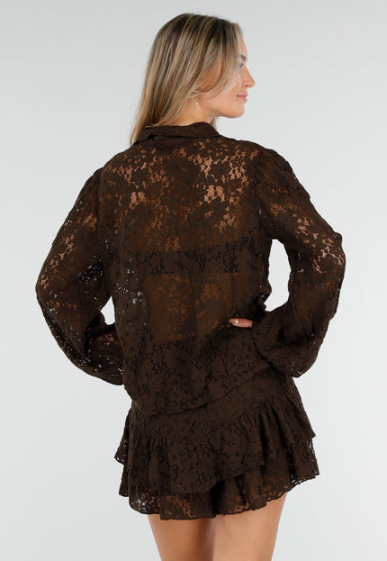 NEW011025 Donkerbruin Kanten Two Piece Set