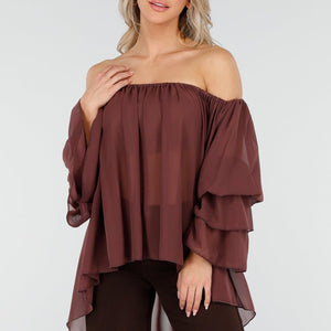 OP=OP.AV.10 Donkerbruine Off Shoulder Blouse