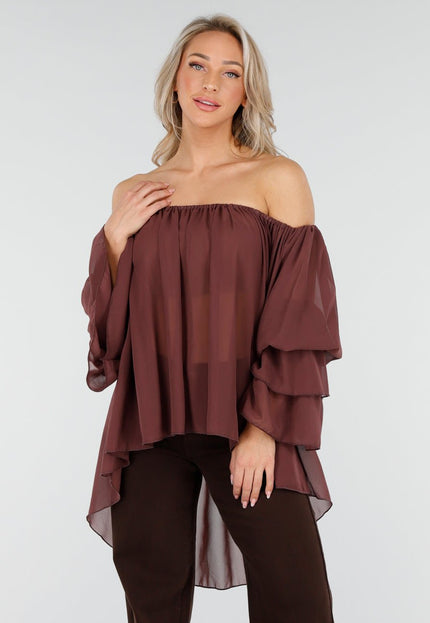 OP=OP.AV.10 Donkerbruine Off Shoulder Blouse