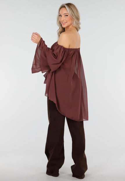 OP=OP.AV.10 Donkerbruine Off Shoulder Blouse