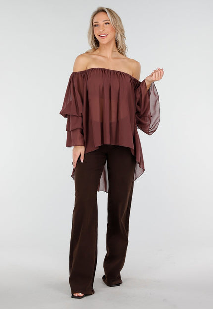 OP=OP.AV.10 Donkerbruine Off Shoulder Blouse