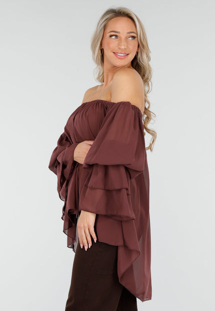 OP=OP.AV.10 Donkerbruine Off Shoulder Blouse