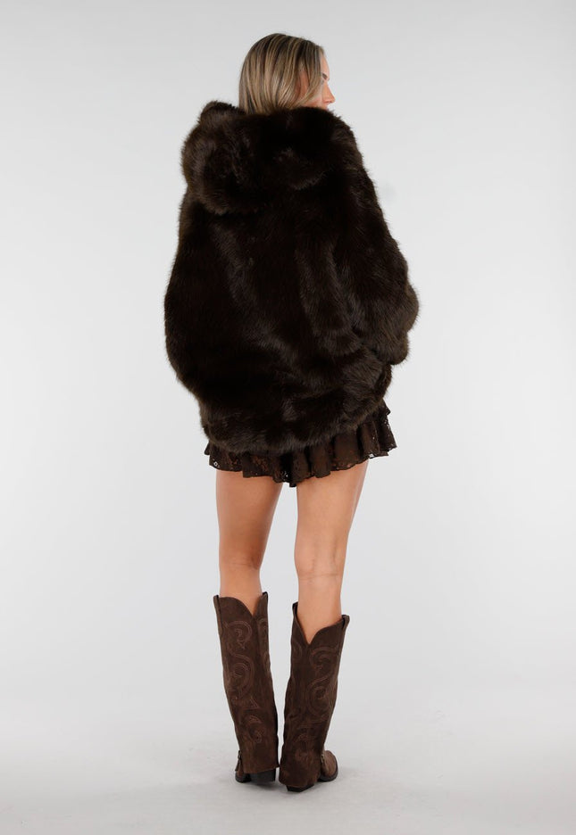 NEW011025 Donkerbruine Oversized Bontjas