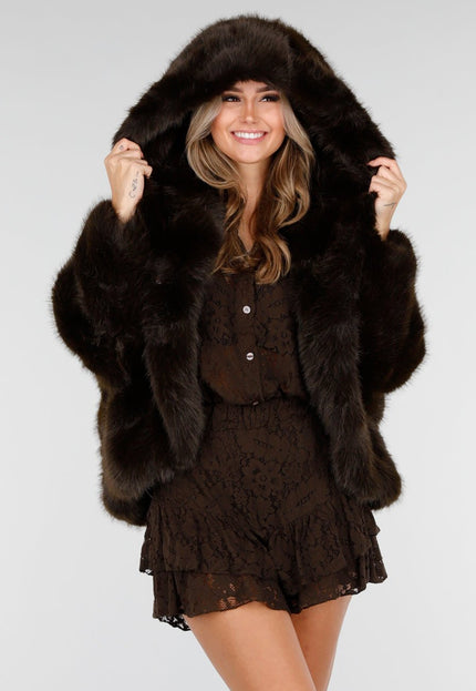 NEW011025 Donkerbruine Oversized Bontjas