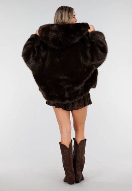 NEW011025 Donkerbruine Oversized Bontjas