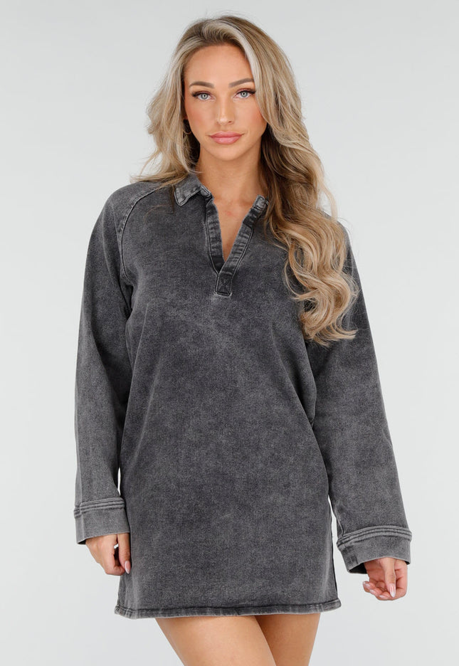 Redial Jeans Grijze Denim Blouse Jurk