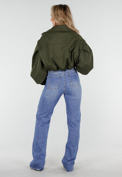 NEW011025 Groene Cropped Trench Jas