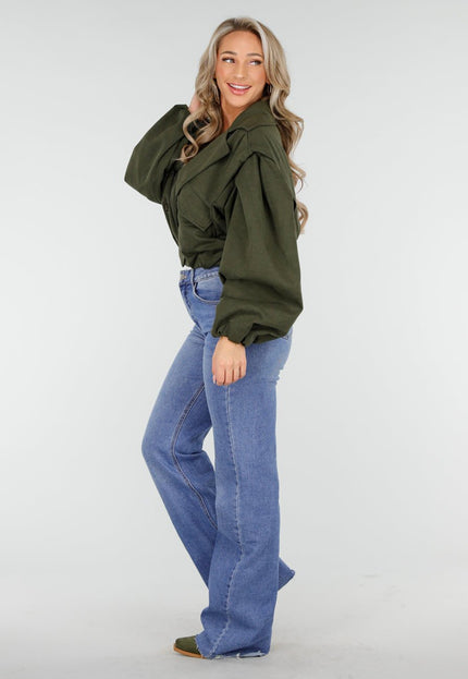 NEW011025 Groene Cropped Trench Jas