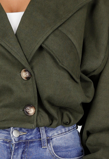 NEW011025 Groene Cropped Trench Jas