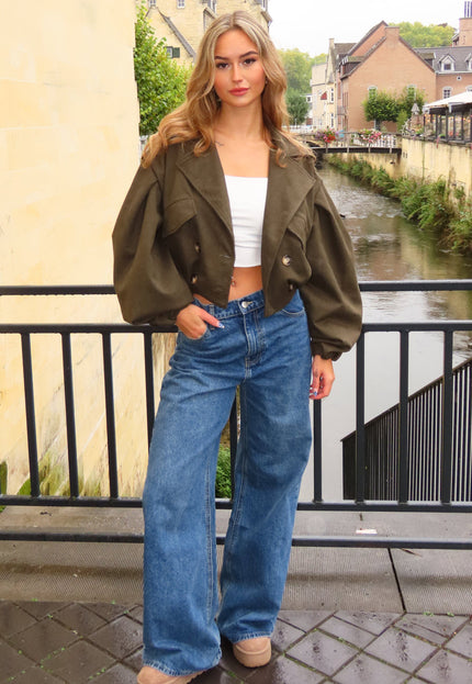 NEW011025 Groene Cropped Trench Jas