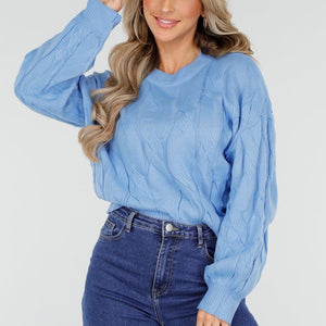 OP=OP.AV.10 Lichtblauwe Kabeltrui