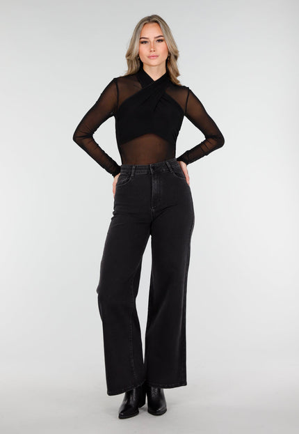 NEW011025 Mesh Crop Top met Kruishals