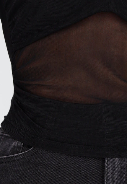 NEW011025 Mesh Crop Top met Kruishals