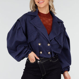 NEW011025 Navy Suède Korte Trenchcoat