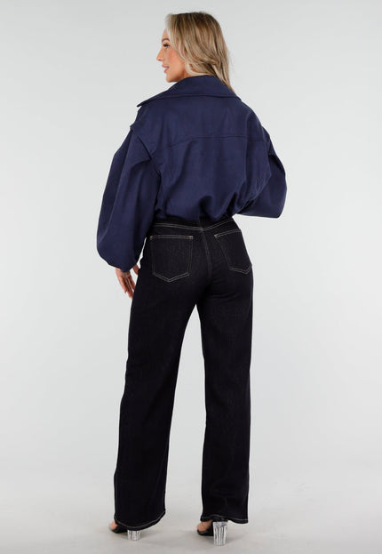 NEW011025 Navy Suède Korte Trenchcoat