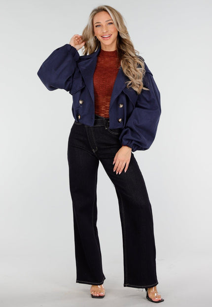 NEW011025 Navy Suède Korte Trenchcoat