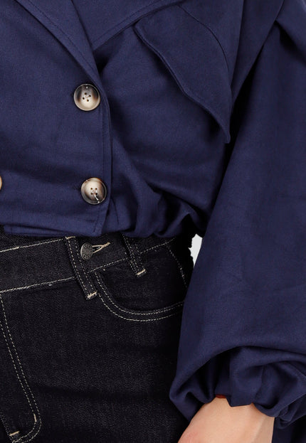 NEW011025 Navy Suède Korte Trenchcoat