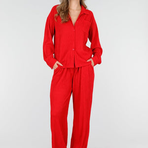 NEW011025 Rode Plissé Two Piece Set