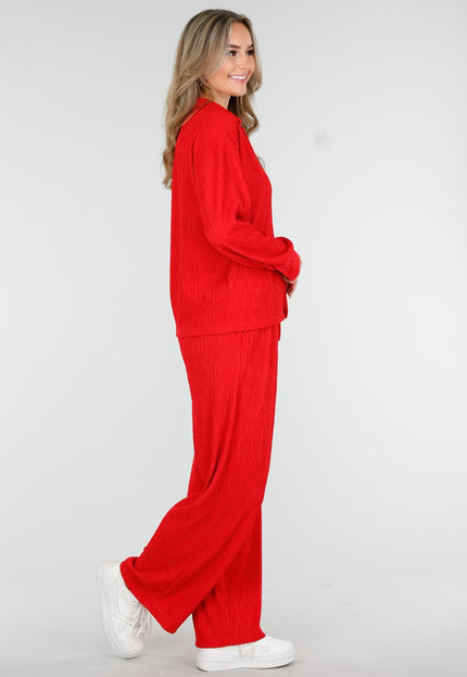 NEW011025 Rode Plissé Two Piece Set