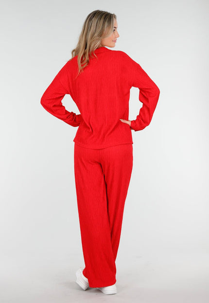 NEW011025 Rode Plissé Two Piece Set