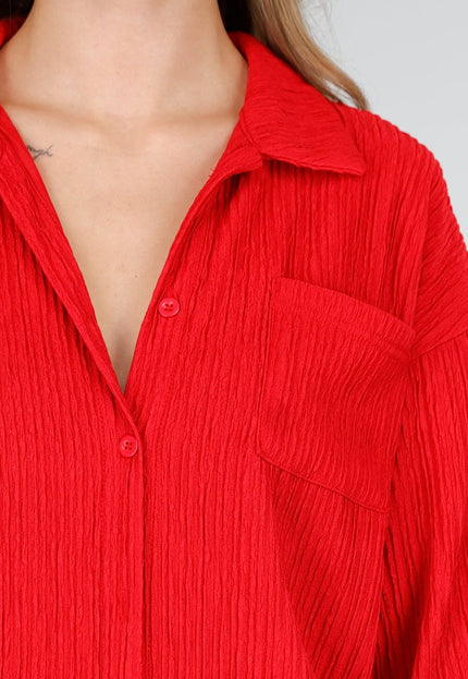 NEW011025 Rode Plissé Two Piece Set