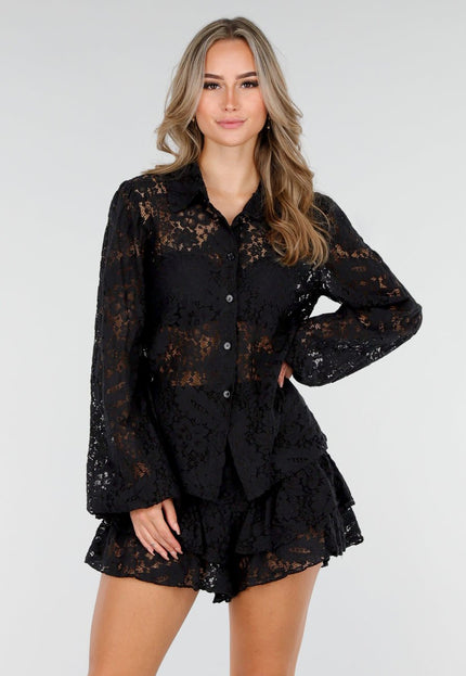 NEW011025 Zwart Kanten Two Piece Set