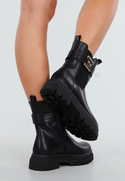 NEW011025 Zwarte Enkelboots met Gesp