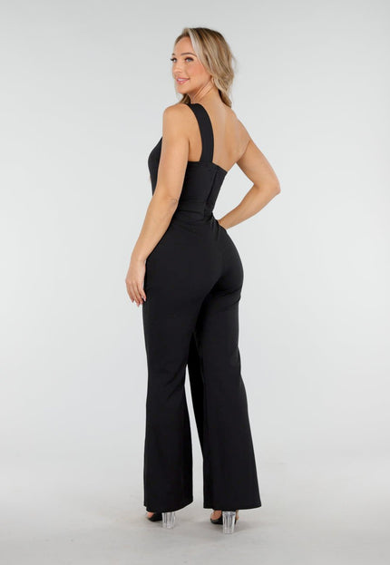 OP=OP.51.NL Zwarte One Shoulder Jumpsuit