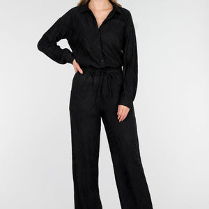 NEW011025 Zwarte Plissé Two Piece Set