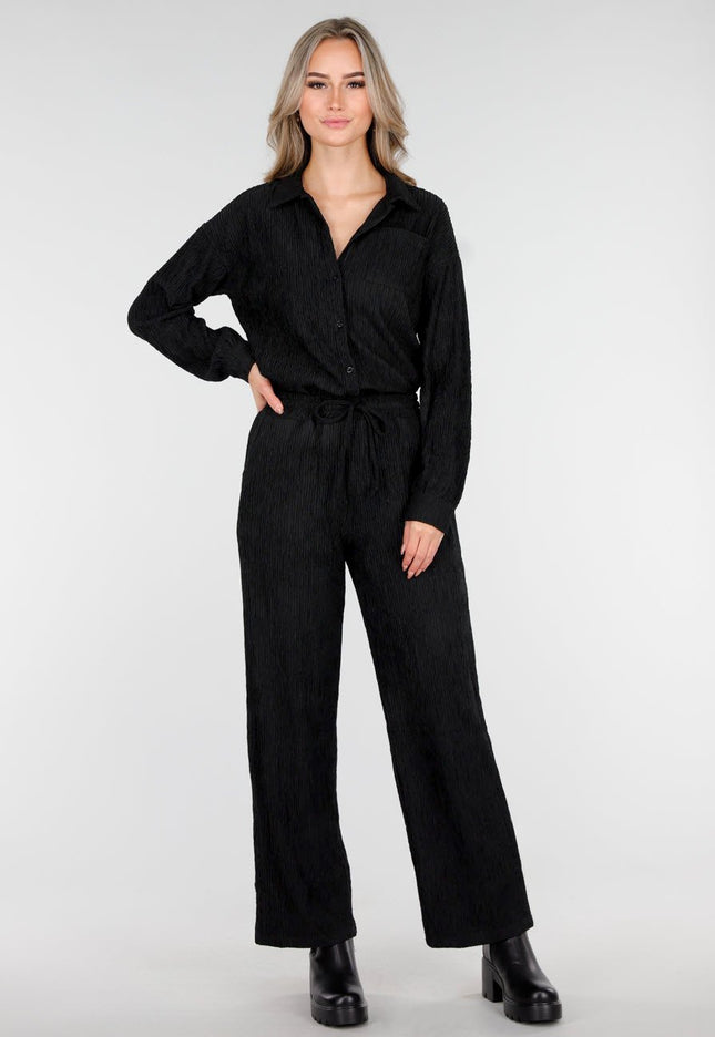 NEW011025 Zwarte Plissé Two Piece Set