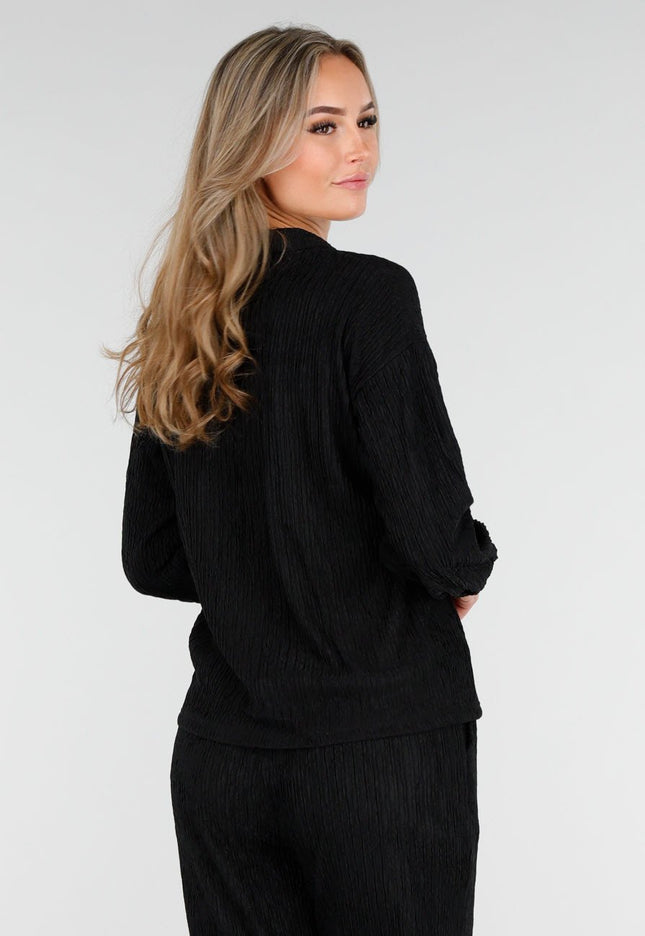 NEW011025 Zwarte Plissé Two Piece Set