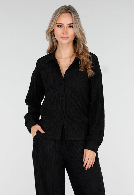 NEW011025 Zwarte Plissé Two Piece Set