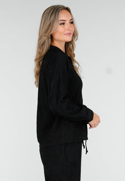 NEW011025 Zwarte Plissé Two Piece Set