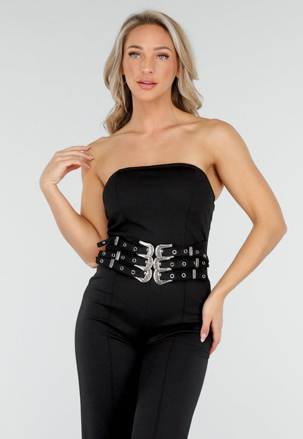 OP=OP.AV.10 Zwarte Strapless Jumpsuit