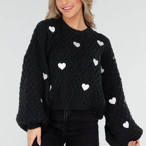 NEW011025 Zwarte Trui met Hartjes