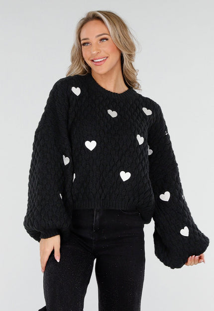 NEW011025 Zwarte Trui met Hartjes